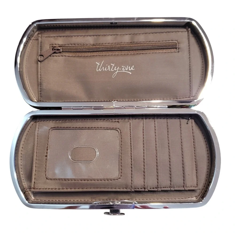 Thirty One Floral Glasses Case Clutch Wallet‎ Organizer Brown Blue Red